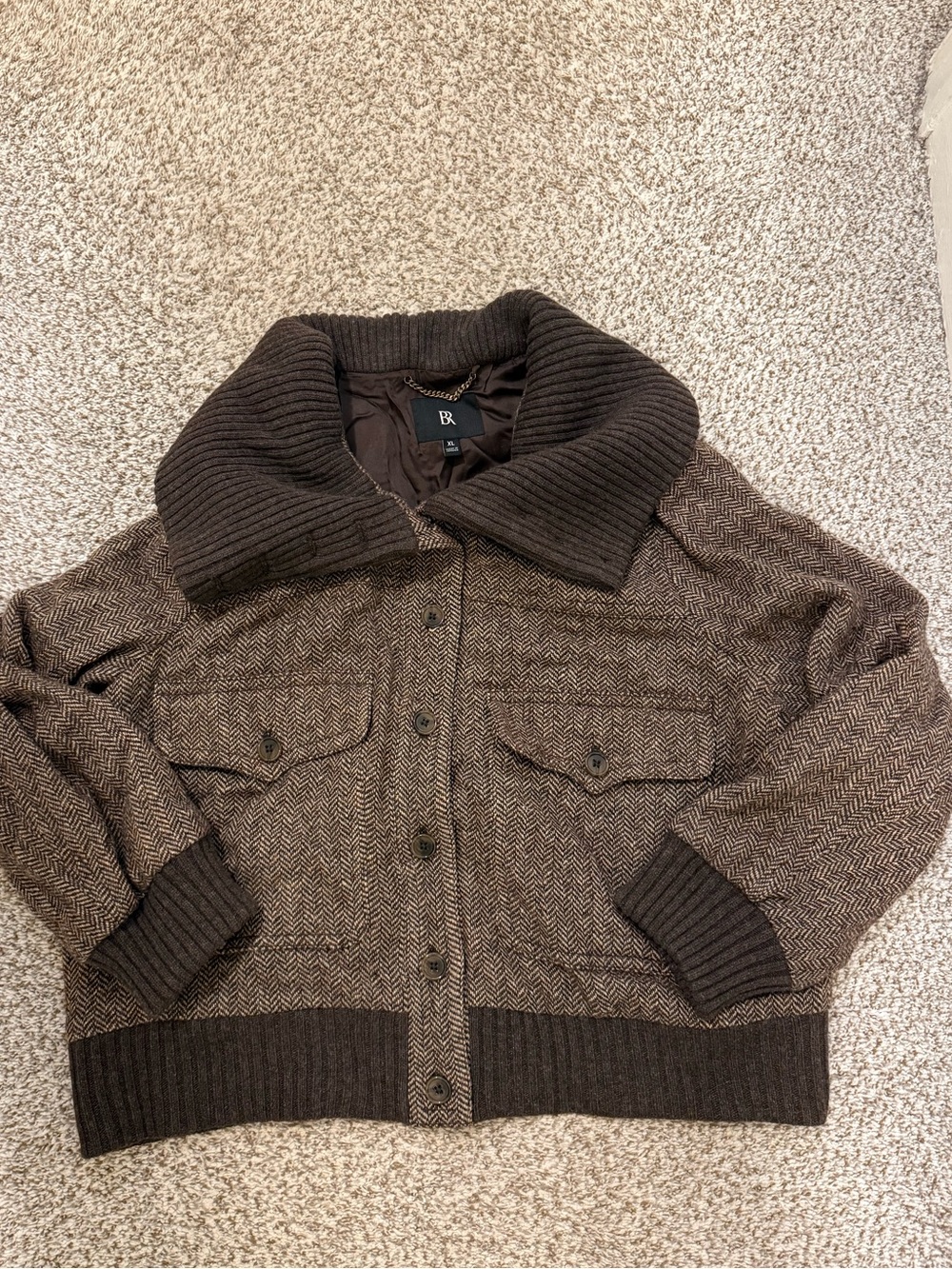 Banana republic ava brown herringbone bomber jacket wool blend sz xl extra large